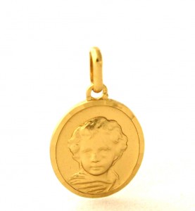 Médaille Ovale Ancienne En Plaqué Or Avec Perle Rouge - Occasion Bon état