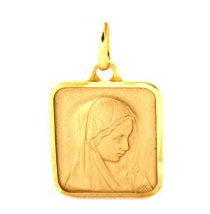 Vierge au voile – Médaille carrée en plaqué or