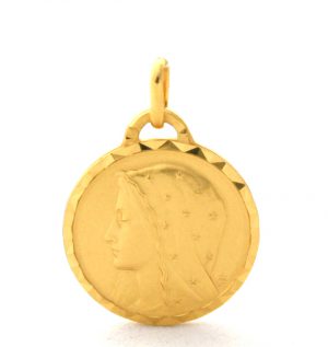 Vierge au voile étoilé – Médaille ronde en plaqué or