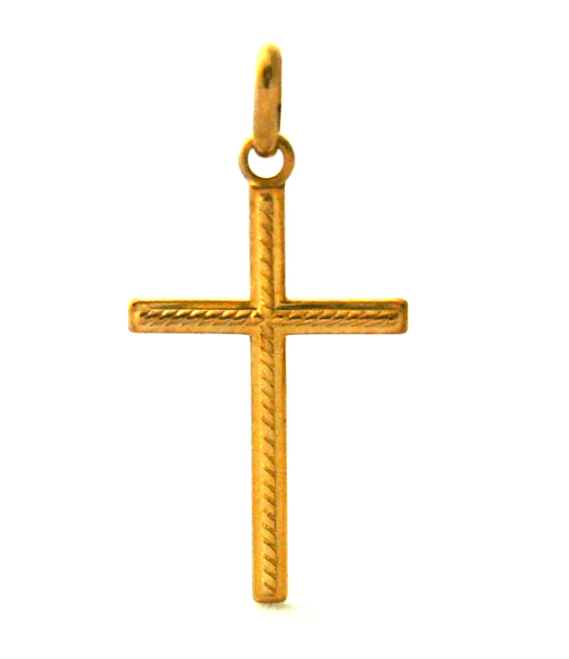 Croix latine ornement torsades en plaqué or