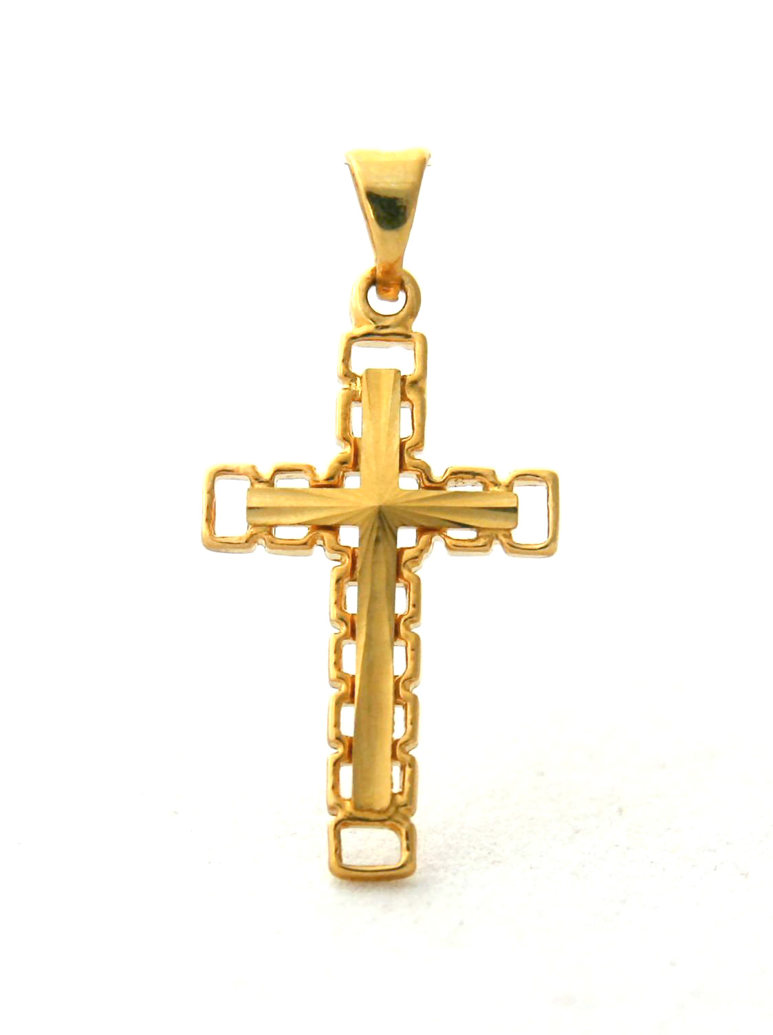 Croix latine ciselée maillée en plaqué or