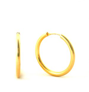 Créoles lisses plaqué or - Boucles d'oreilles rondes 30 mm