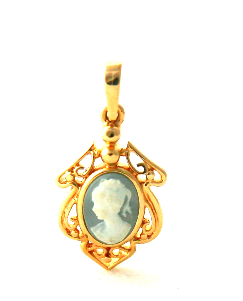 Camée fond bleu – Pendentif en plaqué or