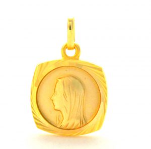 Vierge au voile - Médaille carrée en plaqué or