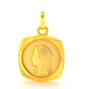 Vierge au voile – Médaille carrée en plaqué or