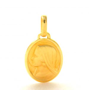 Vierge au voile de profil auréolé – Médaille ovale en plaqué or