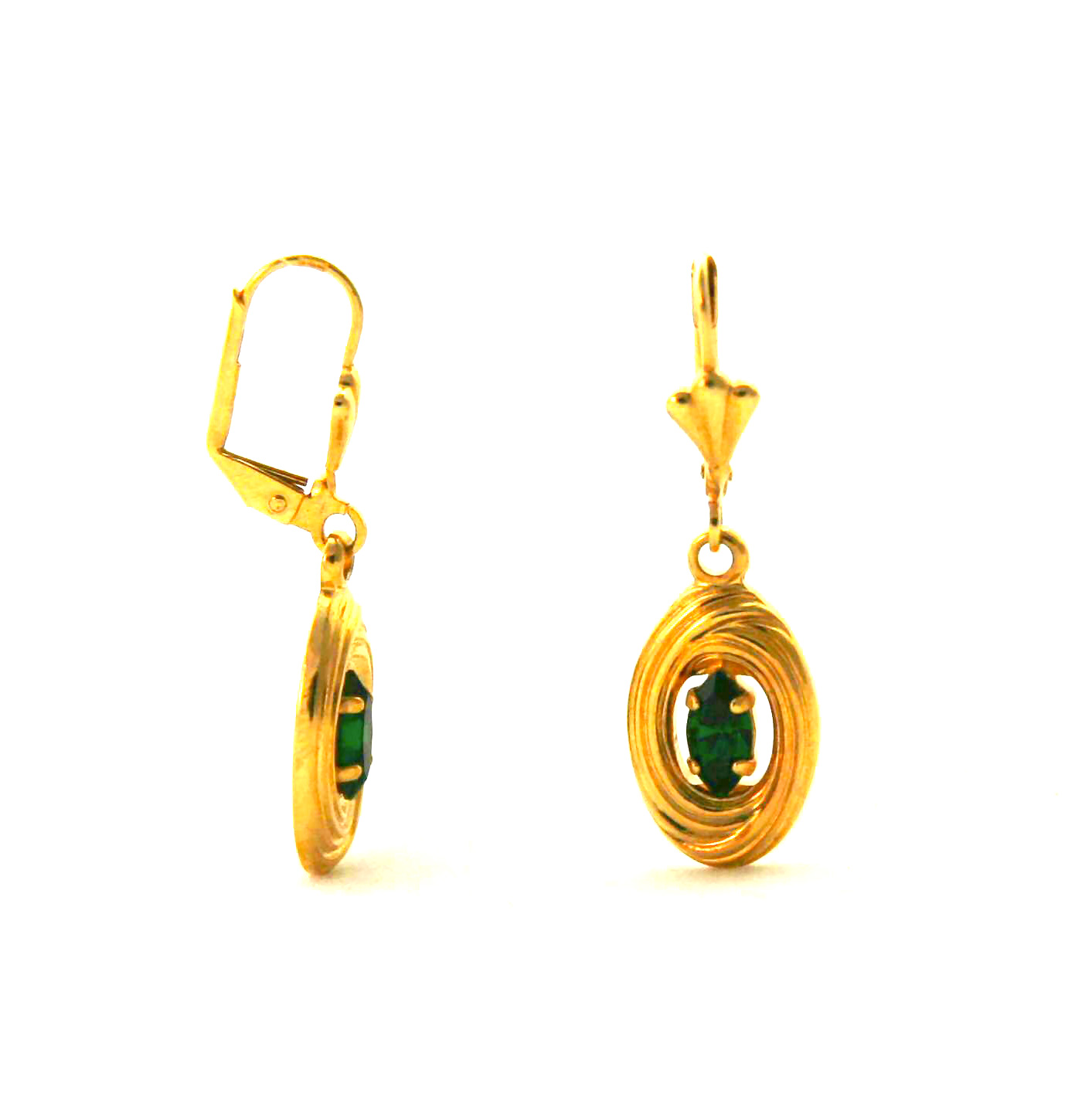 Boucles d’oreilles pendantes au coeur vert en plaqué or