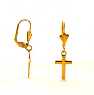 Boucles d’oreilles croix latines pendantes en plaqué or