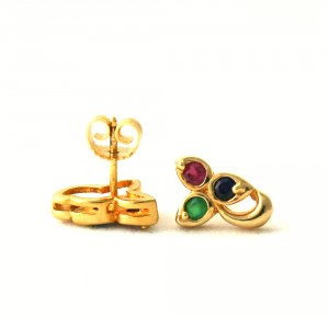 Puces saphir, émeraude et rubis - Boucles d'oreilles en plaqué or