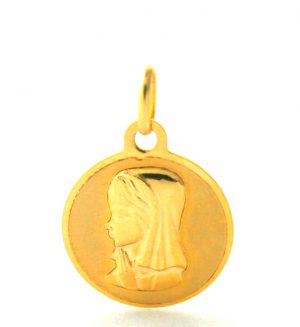 Vierge au voile en prière – Médaille ronde en or 750/1000