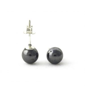 Puces perlées hématite en argent - Boucles d'oreilles