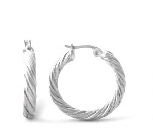 Créoles torsadées feuille d'argent - Boucles d'oreilles rondes 30 mm