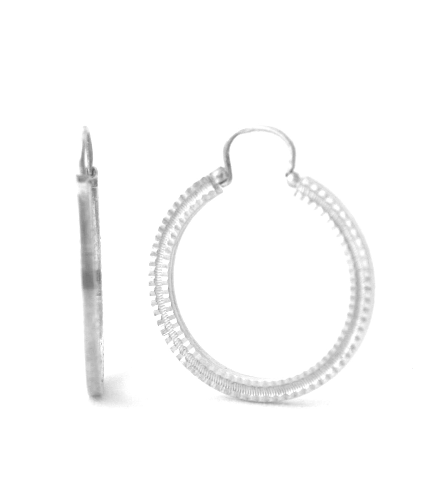 Créoles striées Argent 925/1000 – Boucles d’oreilles rondes 30 mm