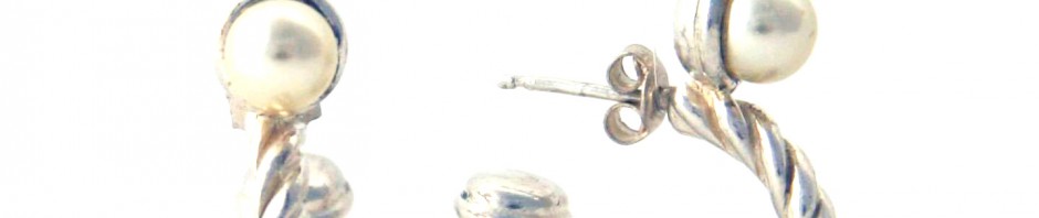 Demi-créoles perle et torsades en argent – Boucles d’oreilles rondes 21,7 mm