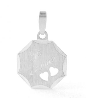 Je t'aime aux 2 coeurs ajourés - Médaille hexagonale en argent