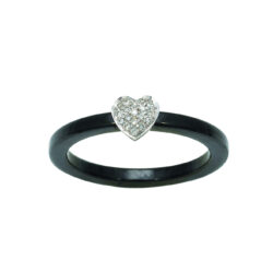 Bague céramique coeur diamants 0,06 carat Robbez-Masson – Or blanc 750/1000 – Taille 50