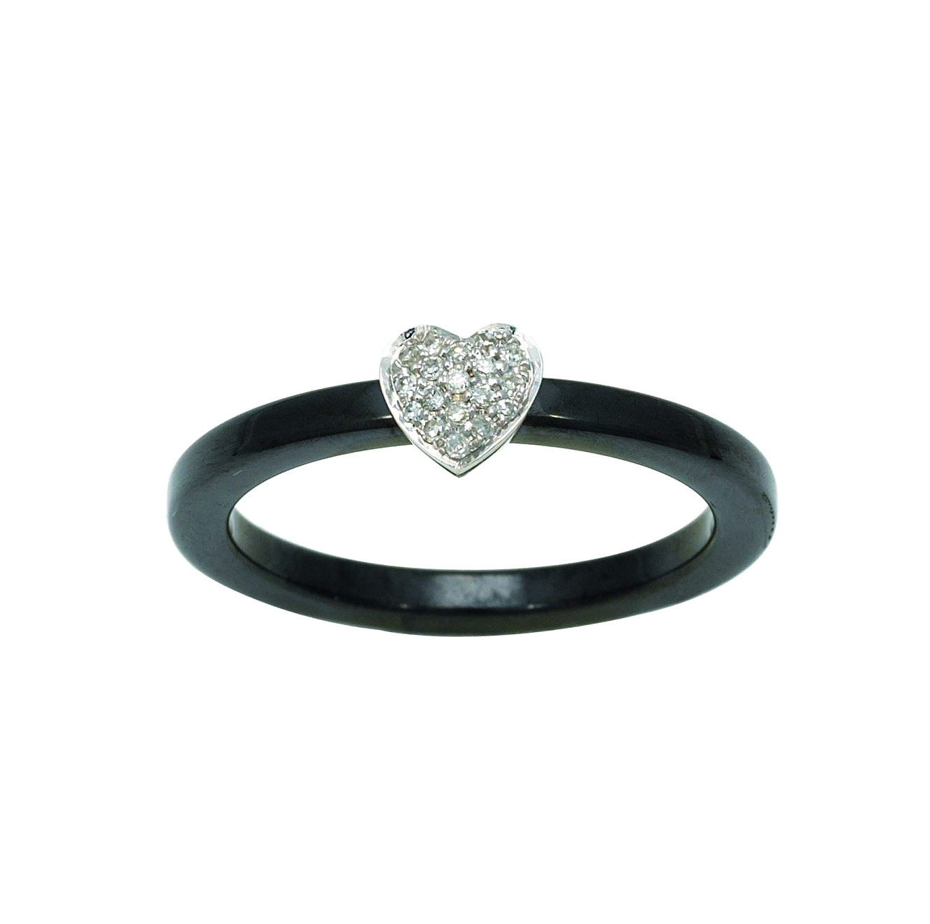 Bague céramique coeur diamants 0,06 carat Robbez-Masson – Or blanc 750/1000 – Taille 50