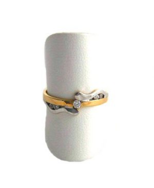 Bague bicolore aux 5 oxydes de zirconium - Or 750/1000 - Taille 52