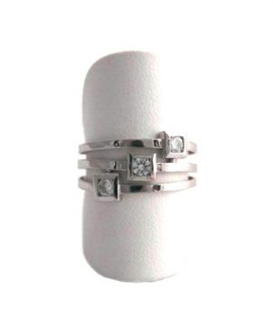 Bague triple anneaux et oxydes de zirconium - Or blanc 750/1000 - Taille 54