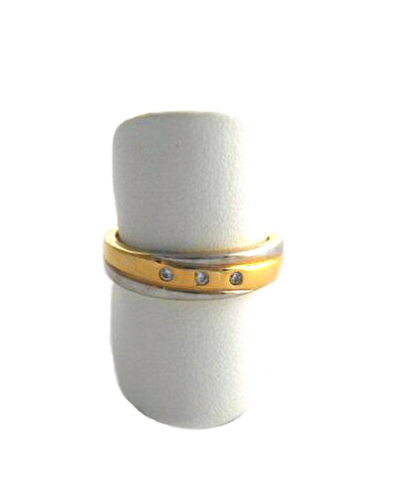 Bague bicolore aux 3 oxydes de zirconium – Or 750/1000 – Taille 54