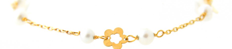 Bracelet bébé fleurs et perles de culture – Or 750/1000 – 12,8cm