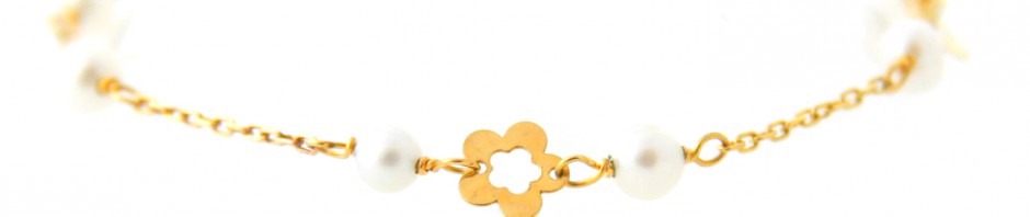 Bracelet bébé fleurs et perles de culture – Or 750/1000 – 12,8cm