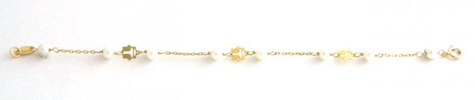 Bracelet bébé coccinelles et perles de culture – Or 750/1000 – 13,1cm