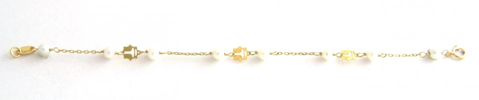 Bracelet bébé coccinelles et perles de culture – Or 750/1000 – 13,1cm