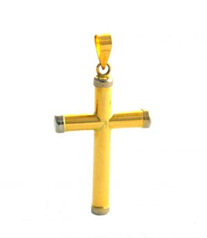 Croix latine bicolore cylindrique - Or 750/1000