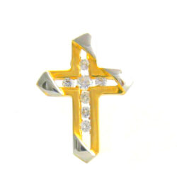Croix latine bicolore empierrée d’oxydes de zirconium – Or 750/1000
