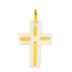 Croix latine nacre blanc et or jaune 750/1000