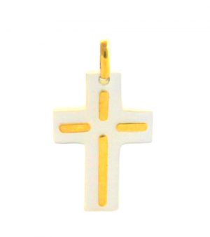 Croix latine nacre blanc et or jaune 750/1000
