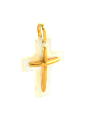 Croix latine en nacre blanc brillant et or jaune 750/1000 – Image 2