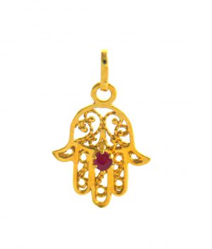 Pendentif main de Fatma ou Khamsa rubis & or 750/1000