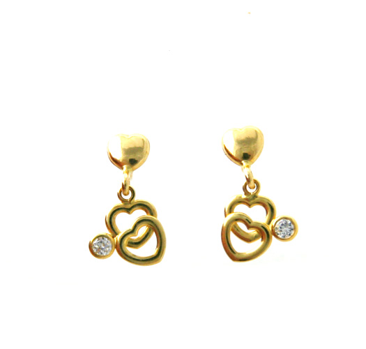 Puces coeurs et oxyde de zirconium en Or 750/1000 – Boucles d’oreilles