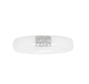 Bague APM céramique blanche & diamants – Or blanc Rhodié 375/1000 – Taille 54