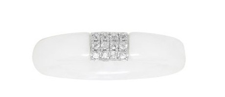 Bague APM céramique blanche & diamants – Or blanc Rhodié 375/1000 – Taille 54