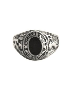 Chevalière universitaire onyx ovale argent 925/1000 - Taille 56