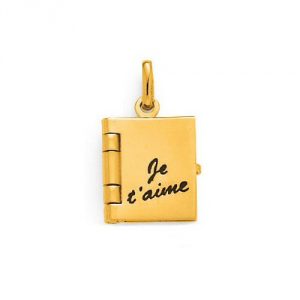 Pendentif livre Je t'aime aux 2 pages en plaqué or