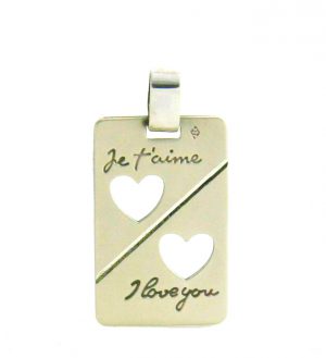 Plaque gravée I love you 2 coeurs ajourés en argent