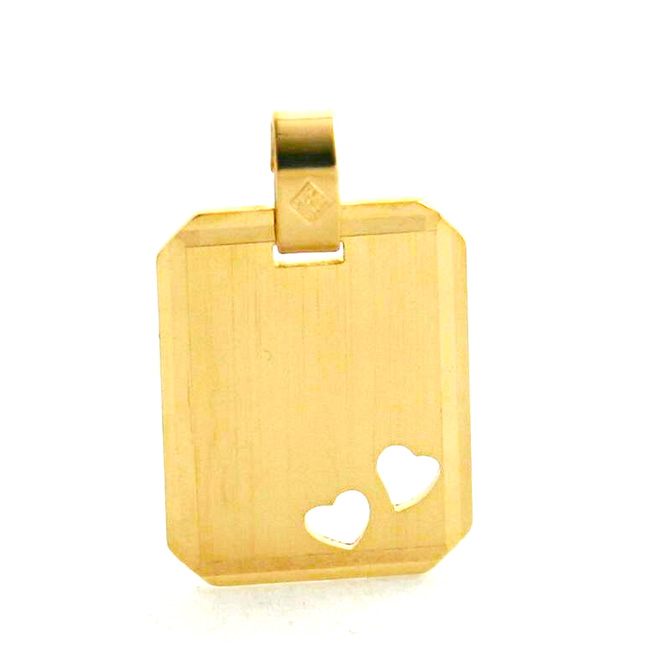 Plaque rectangle à graver aux 2 coeurs ajourés en plaqué or