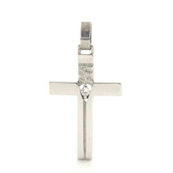 Croix latine carrée diamantée en Argent 925/1000