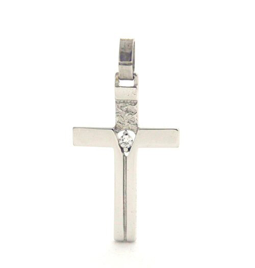 Croix latine carrée diamantée en Argent 925/1000