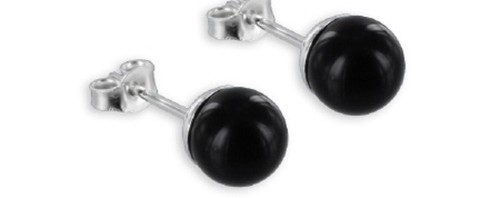 Puces perlées noires en argent – Boucles d’oreilles
