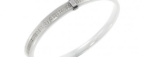 Bracelet femme en céramique blanche et 2 rangées d’oxydes de zirconium – Cerruti