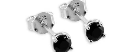 Puces noires en argent et zirconium – Boucles d’oreilles