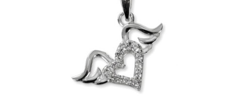 Pendentif coeur ailé et oxydes de zirconium Argent 925/1000 Rhodié