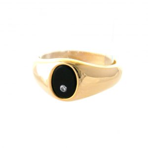 Chevalière ovale onyx zirconium en plaqué or  - Taille 50