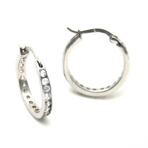 Créoles serties zirconiums Argent 925/1000 - Boucles d'oreilles rondes 20 mm