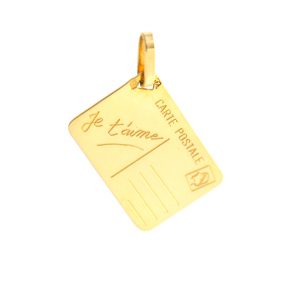 Pendentif carte postale gravée je t'aime Or 750